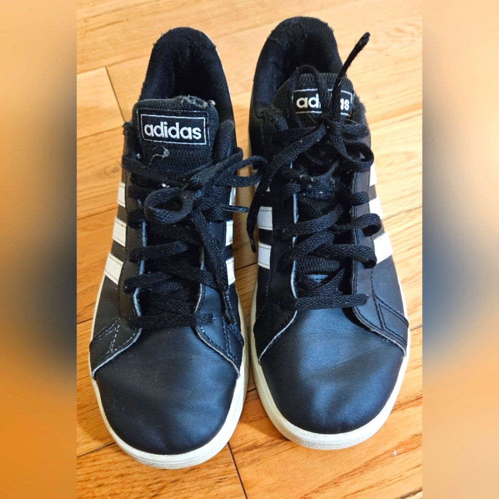 adidas Kids Black Sneakers with White Stripes